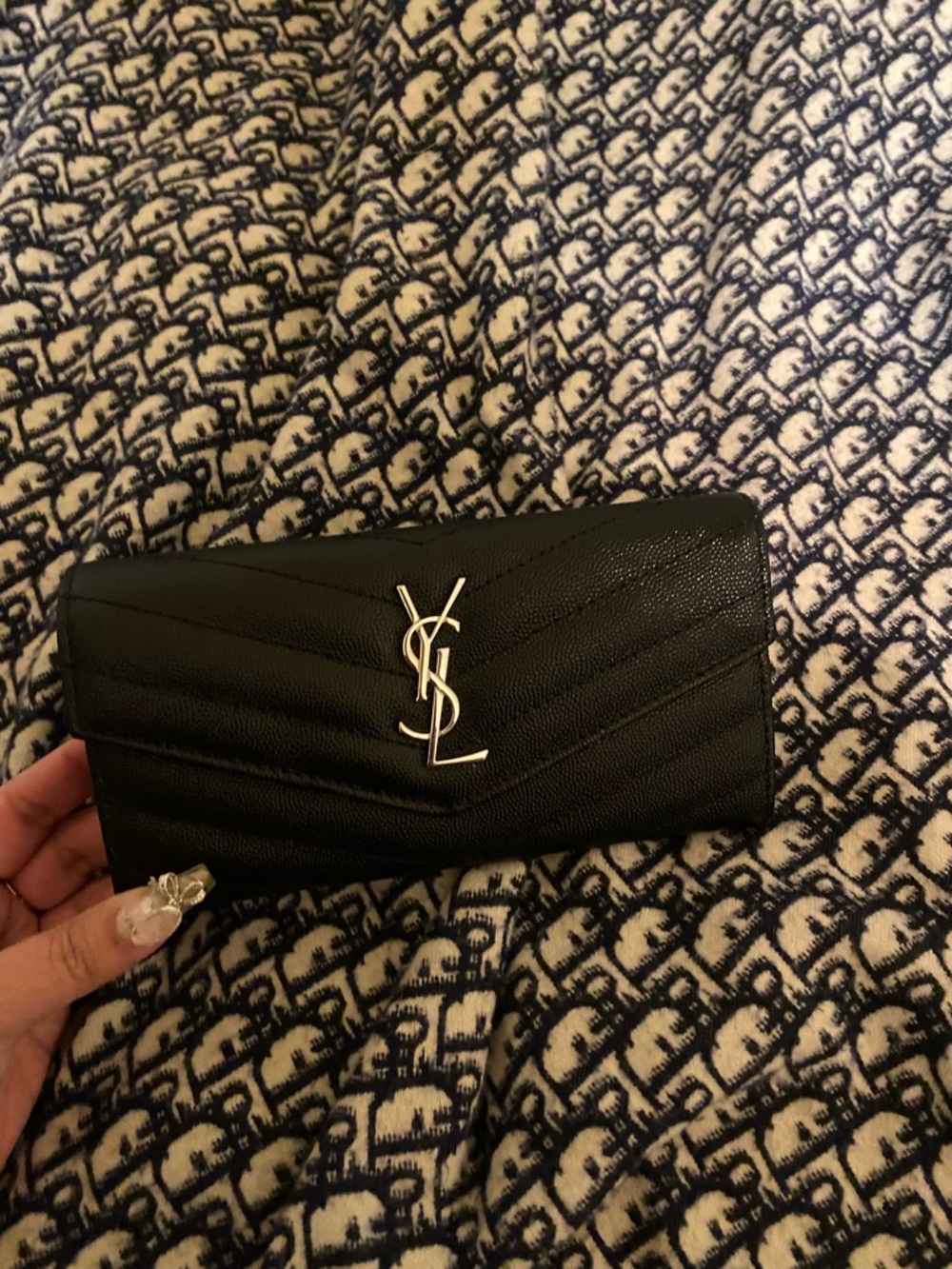 Saint Laurent (YSL) Black Quilted Leather Wallet on chain